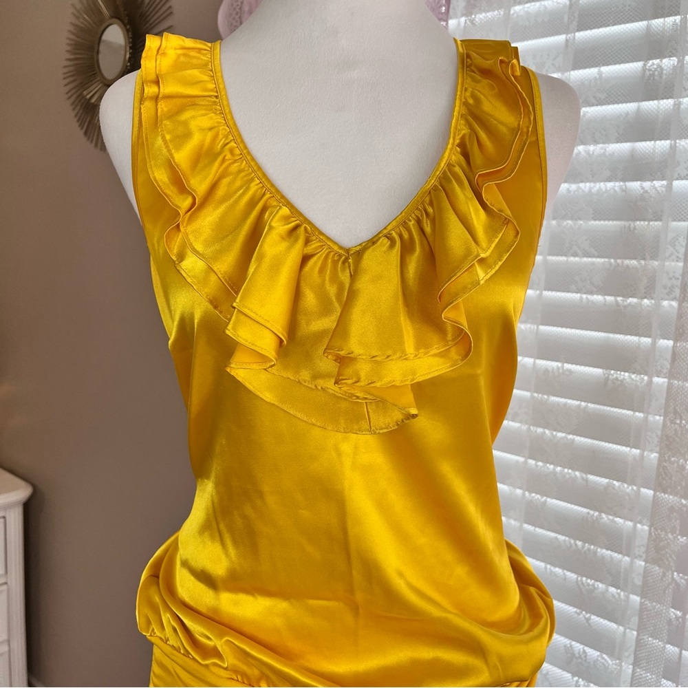 Y2k Women's Yellow Ruffle Satin Tank Top - Picture 2 of 5